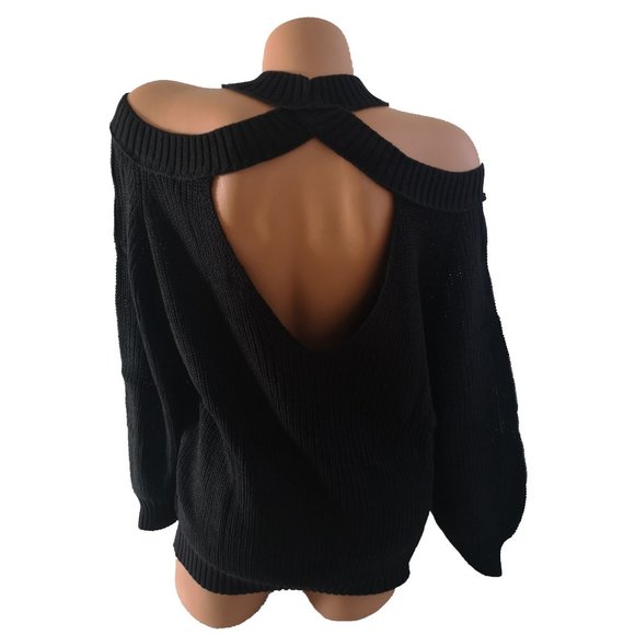 Sweaters - new Black Cold Shoulder Knit Pullover Sweater L